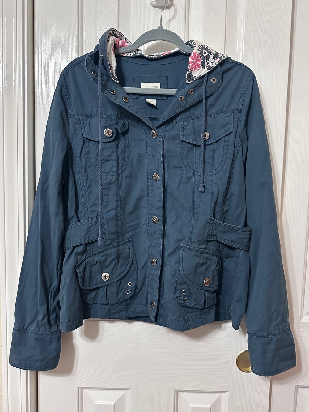 Maurices Navy Hooded Utility Jacket with Floral Lining